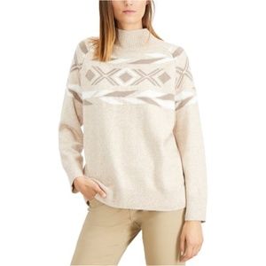 Calvin Klein Patterned Mock-Neck Sweater in Heather Latte